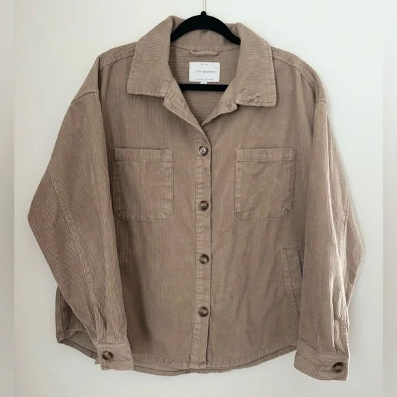 Lucky Brand Tan Corduroy 100% Cotton Oversized Slouchy Button Down Shacket - Picture 3 of 10